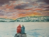 Sunset over the Lake, Watercolour, 22x15 - Sold